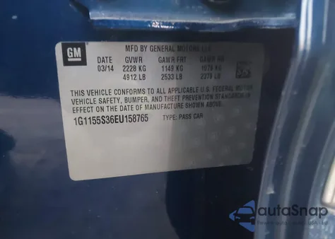 2014 Chevrolet Impala 2Lz z USA, uszkodzony, nr VIN 1G1155S36EU158765